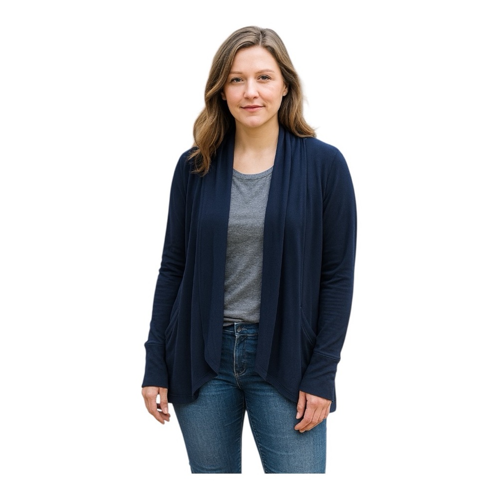 Athleta Cozy Karma Wrap Cardigan Open‎ Front Thumb Holes Blue S/P